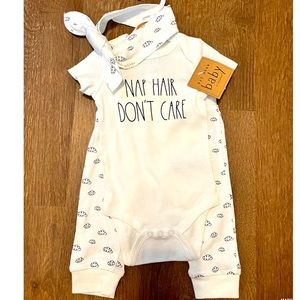 Rae Dunn NWT 3-6M Nap Hair Don’t Care Onesies Pants Set